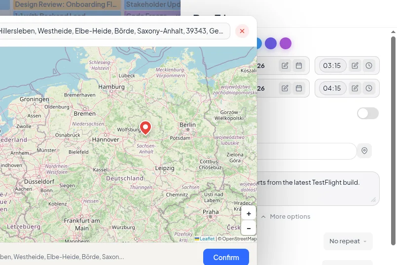 arkCalendar — geolocation with OpenMaps